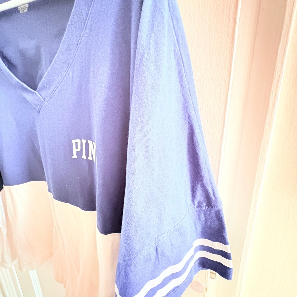 PINK Victoria's Secret Blue & White Colorblock Long Sleeve Top Size XXL - Picture 4 of 5